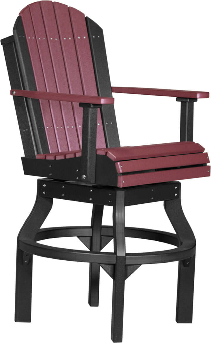 Poly Adirondack Swivel Chair in Cherrywood and Black, part of the 4' x 6' Rectangular Bar Set, crafted from durable poly lumber, providing ergonomic comfort and style for outdoor dining.