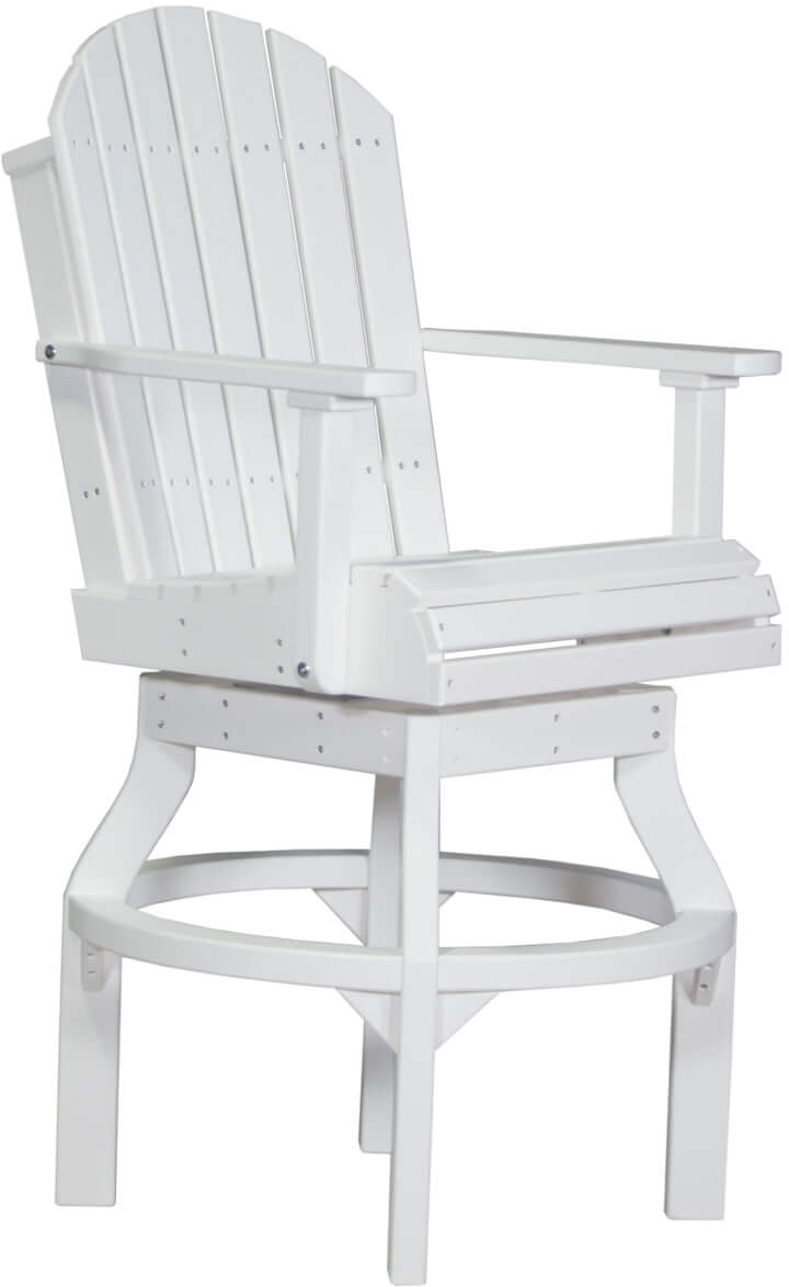 Poly Adirondack Swivel Chair in White, included in the 4' x 6' Rectangular Bar Set, made from weather-resistant poly lumber, offering stylish and ergonomic seating for outdoor gatherings.