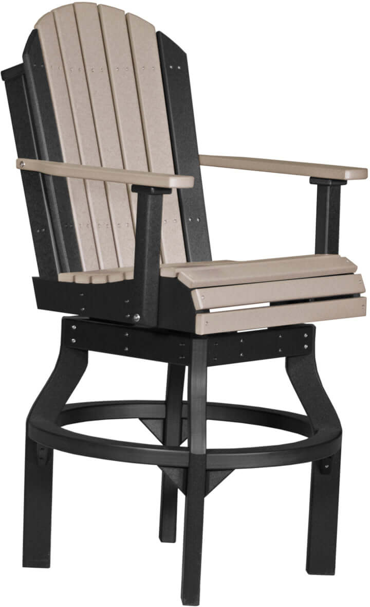 Poly Adirondack Swivel Chair in Weatherwood and Black, crafted for the 4' x 6' Rectangular Bar Set, constructed from sustainable poly lumber, providing comfortable and stylish outdoor seating.