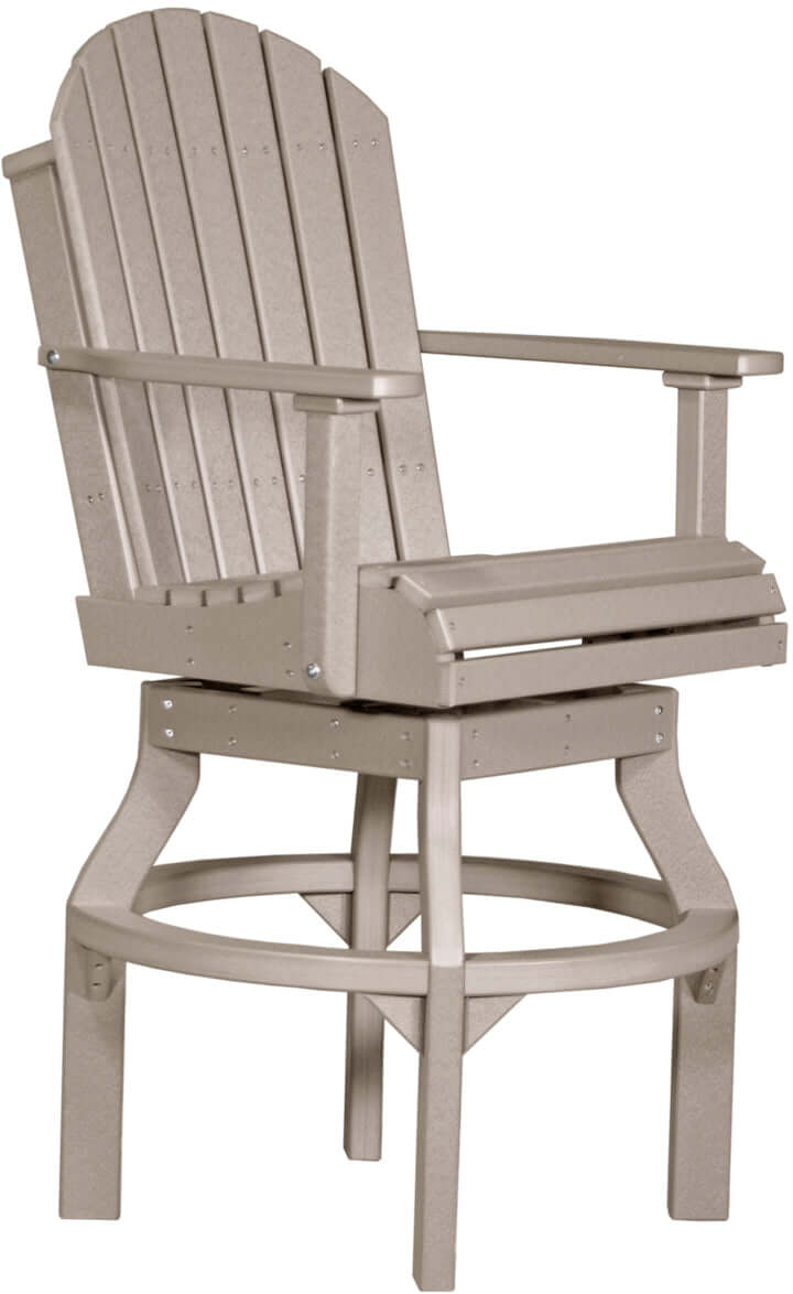 Poly Adirondack Swivel Chair in Weatherwood, included in the 4' x 6' Rectangular Bar Set, featuring ergonomic design and made from high-density polyethylene for durable outdoor use.