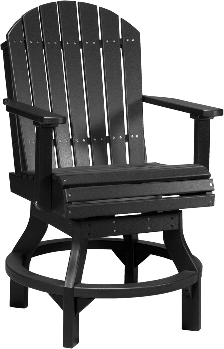 Sophisticated full black LuxCraft Adirondack Dining Swivel Chair, emphasizing its elegant curves and robust design suitable for any exterior.