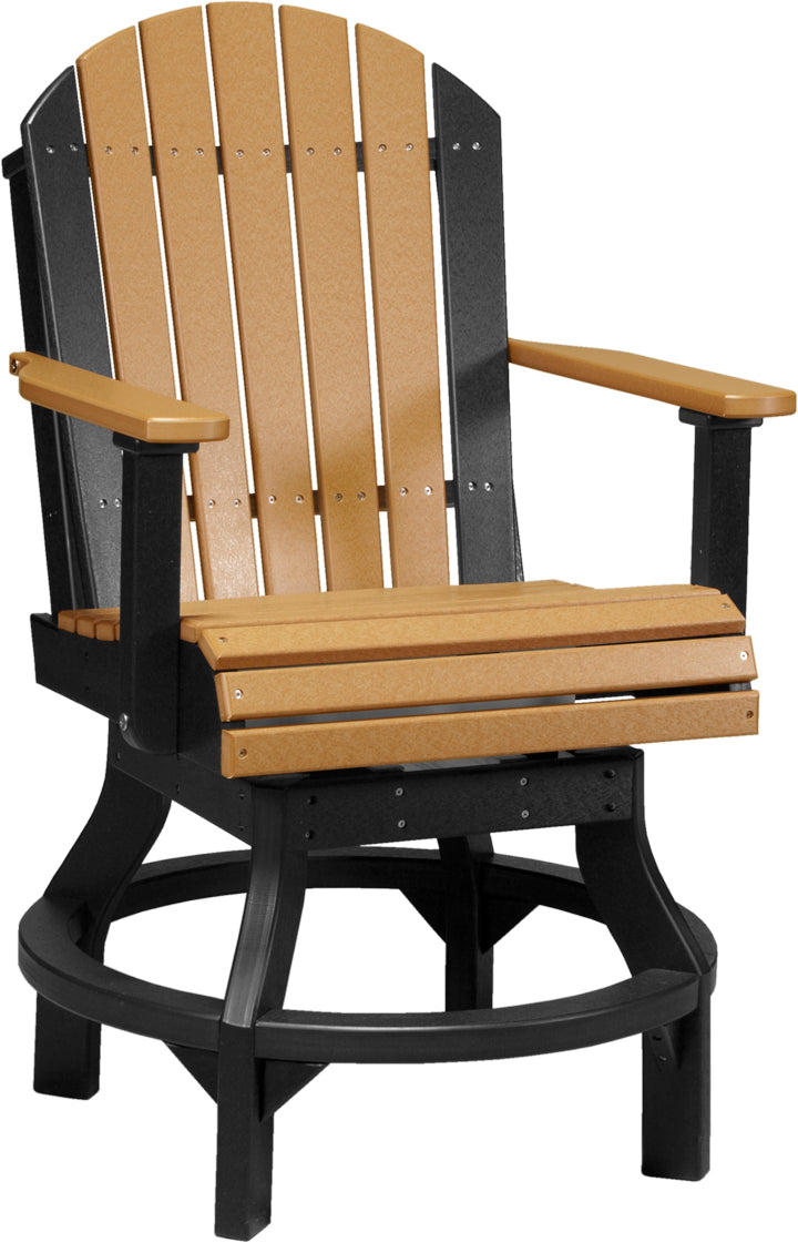 LuxCraft Adirondack Dining Swivel Chair in a dual-tone cedar and black finish, designed for contemporary outdoor settings.