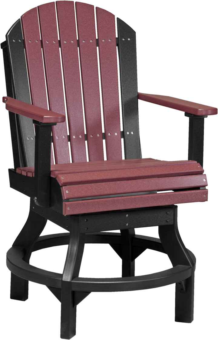 Charming LuxCraft Adirondack Dining Swivel Chair in cherrywood and black, combining classic charm with modern durability.