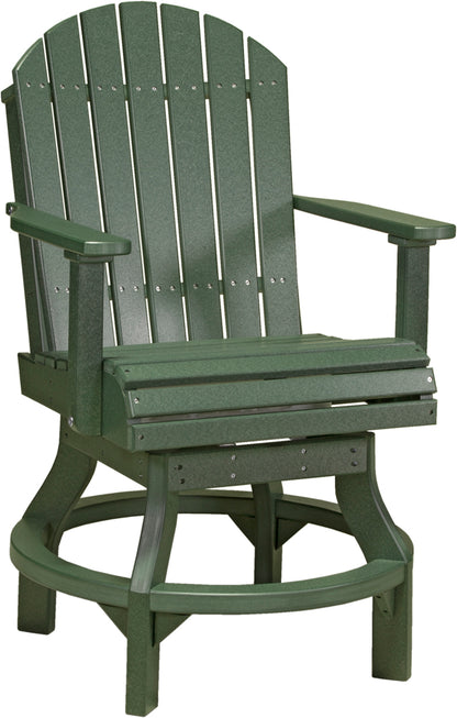 Rich green LuxCraft Adirondack Counter Swivel Chair, robustly built with high-density poly lumber and stainless steel fasteners, ideal for outdoor spaces needing a touch of nature.