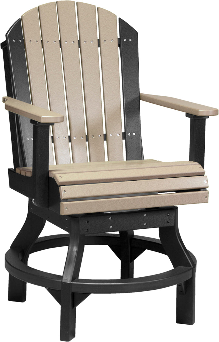 Classic Weatherwood & Black LuxCraft Adirondack Counter Swivel Chair, offering a timeless addition to any garden or patio.