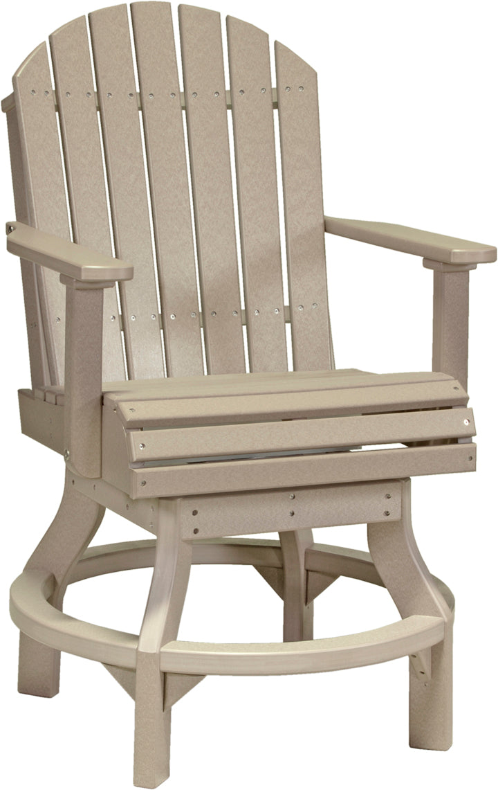 LuxCraft Adirondack Counter Swivel Chair in Weatherwood, designed to withstand the elements while providing a stylish and comfortable seating option for any outdoor setting.