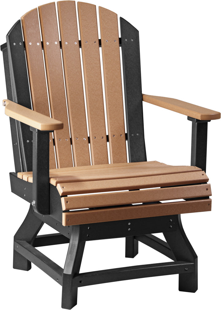 LuxCraft Adirondack Dining Swivel Chair in a dual-tone cedar and black finish, designed for contemporary outdoor settings.