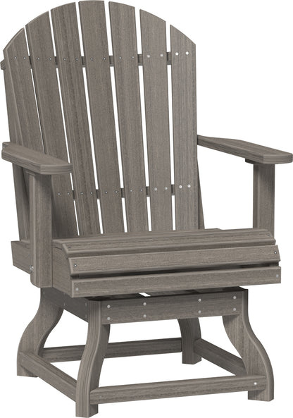 Close-up of a LuxCraft Adirondack Dining Swivel Chair in coastal gray, highlighting its weather-resistant poly lumber construction.