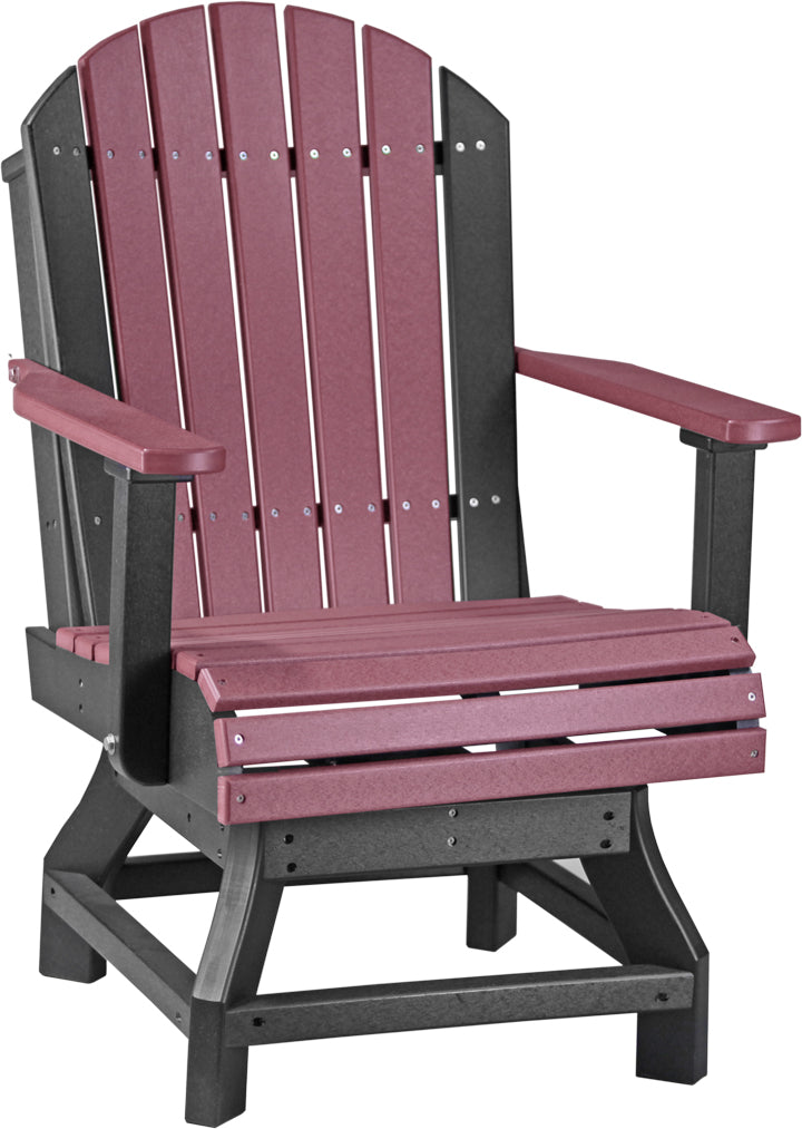 Charming LuxCraft Adirondack Dining Swivel Chair in cherrywood and black, combining classic charm with modern durability.