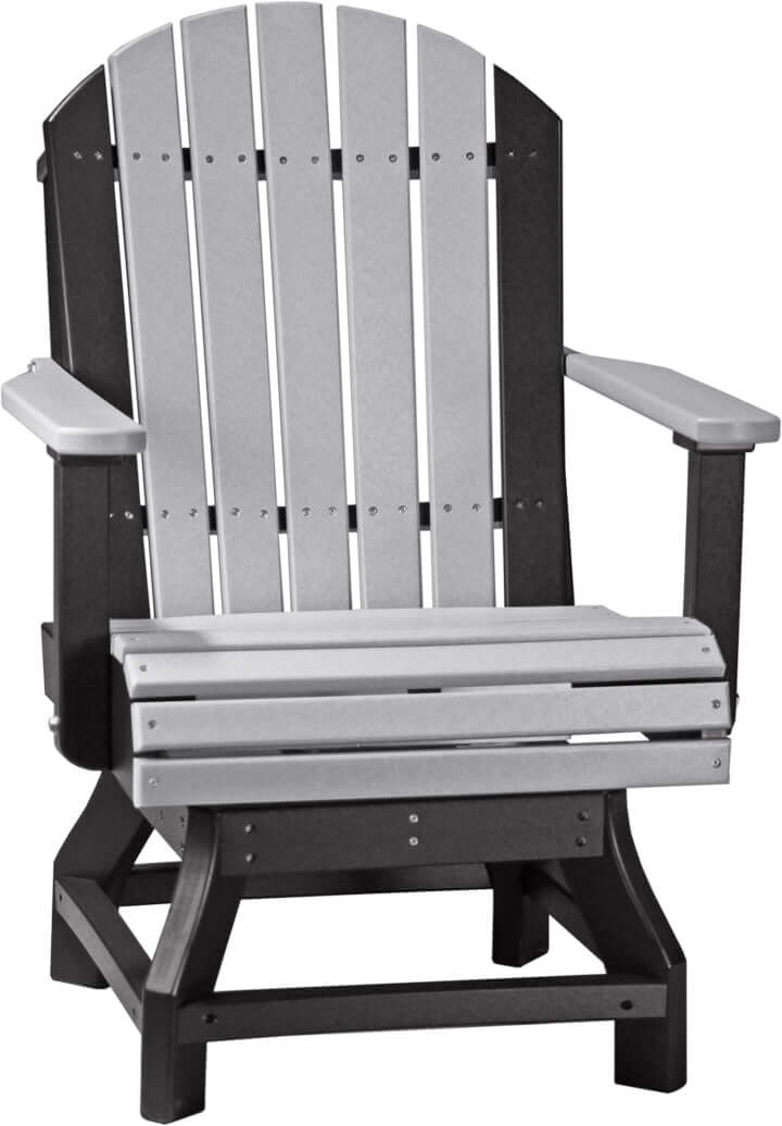 Dove Gray & Black Poly Adirondack Chair, featuring a sleek dove gray finish on the slats complemented by a robust black frame, perfect for modern outdoor lounging areas.