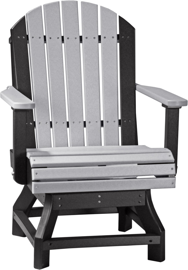 Dove Gray & Black Adirondack Dining Swivel Chair with sleek gray slats and a sturdy black frame, designed for comfort.