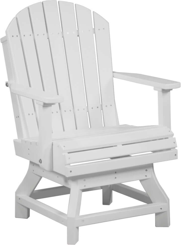 Crisp White Poly Adirondack Chair, exuding elegance and simplicity, perfect for creating a peaceful retreat in outdoor spaces like gardens or patios.