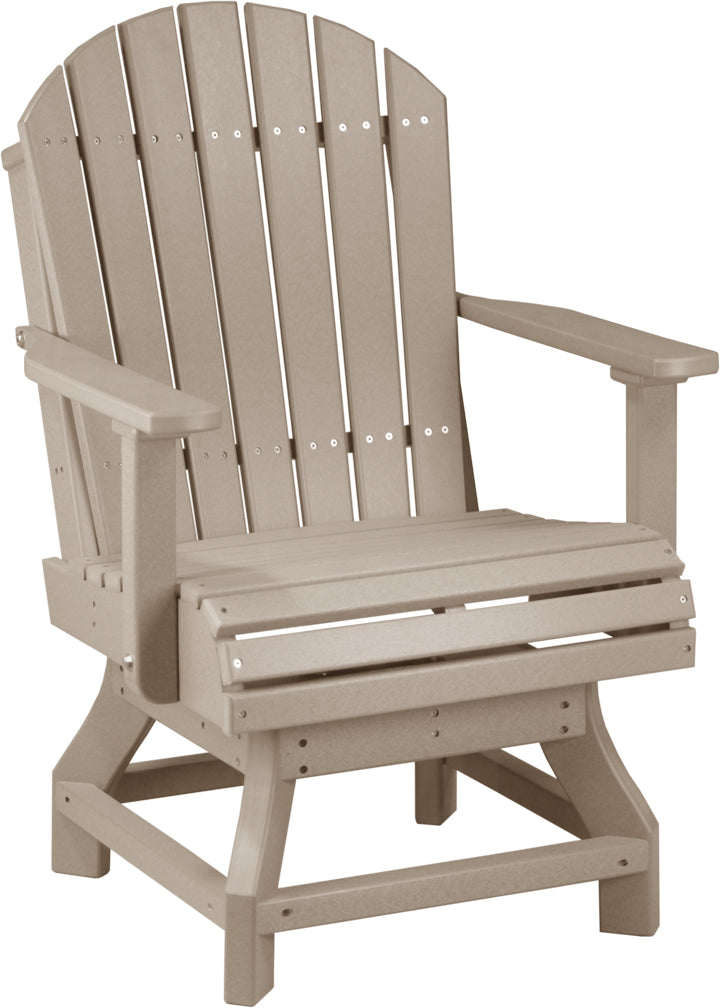 Weatherwood Adirondack Dining Swivel Chair with natural brown slats and a matching frame, perfect for rustic settings.