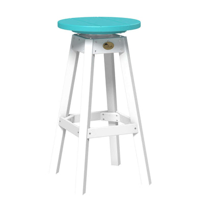 White frame and Aruba blue seat Poly Lumber Outdoor Bar Stool, combining vibrant color and robust outdoor use.