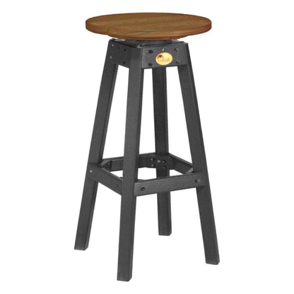 Antique mahogany and black Poly Lumber Outdoor Bar Stool, featuring a 360° swivel and premium materials.