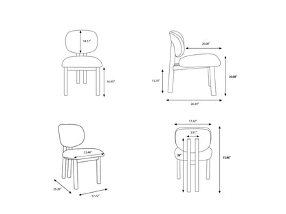 Technical drawing of the Surya Rena Dining Chair with detailed measurements, showcasing its ergonomic design.