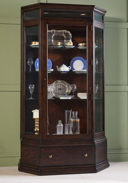 Full view of the Revival traditional display cabinet showcasing fine china and glassware.