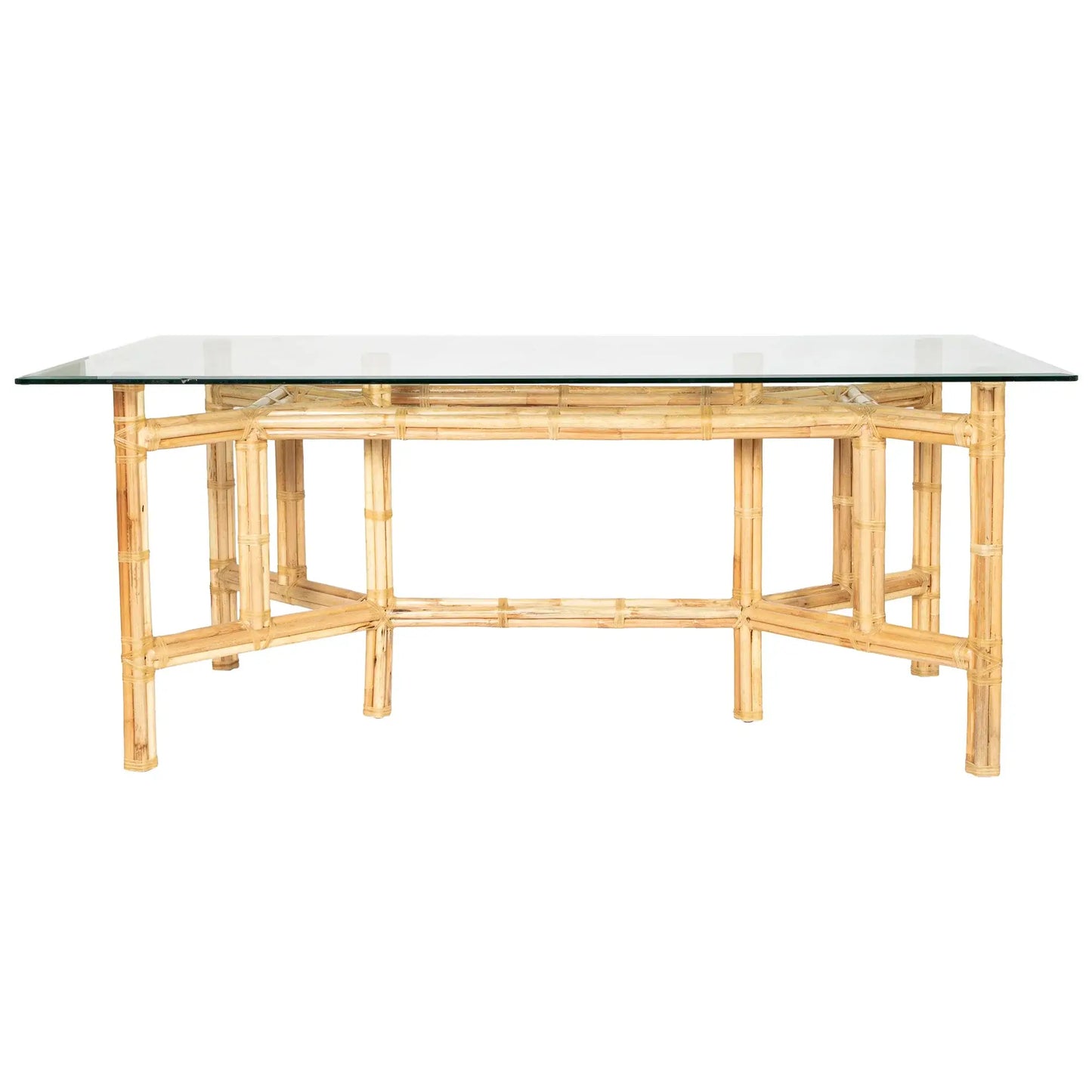 DAVID FRANCIS Medium Rectangular Table Base with glass top in natural finish.