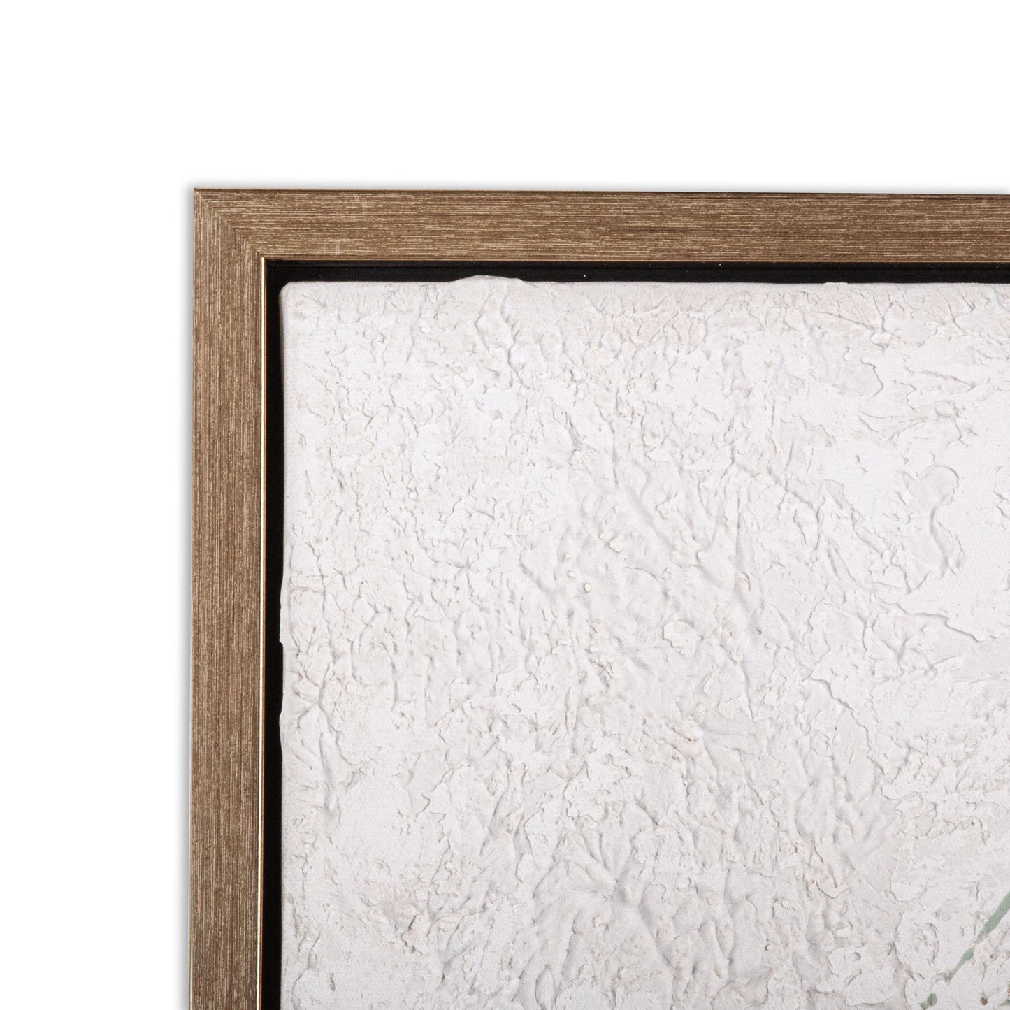 Elegant gold frame surrounding abstract hand-painted canvas artwork. 