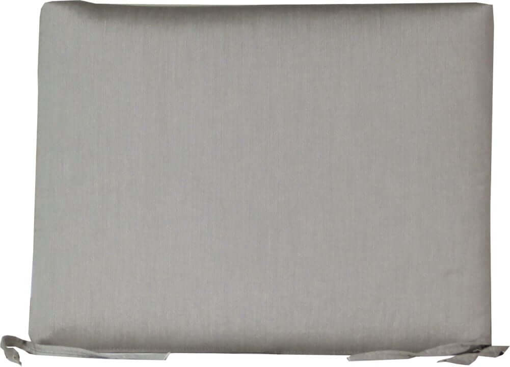 Outdoor seat cushion in Spectrum Dove, light grey fabric, providing neutral elegance.