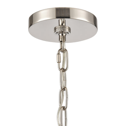 Polished nickel canopy and chain detail of the Abaca 20'' chandelier.