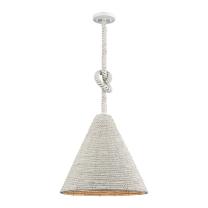 Hanging view of the Air Loom 16.5” Wide Pendant Light showcasing the off-white rope-wrapped shade.