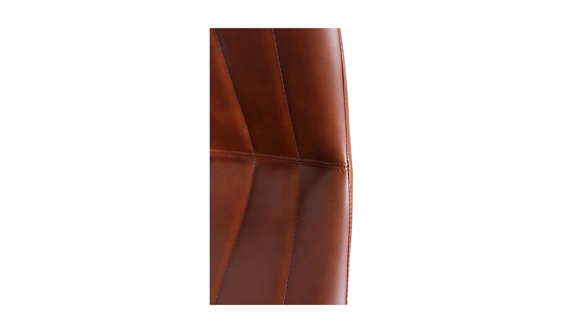 Close-up of the vertical stitching on the Alibi brown leather dining chair