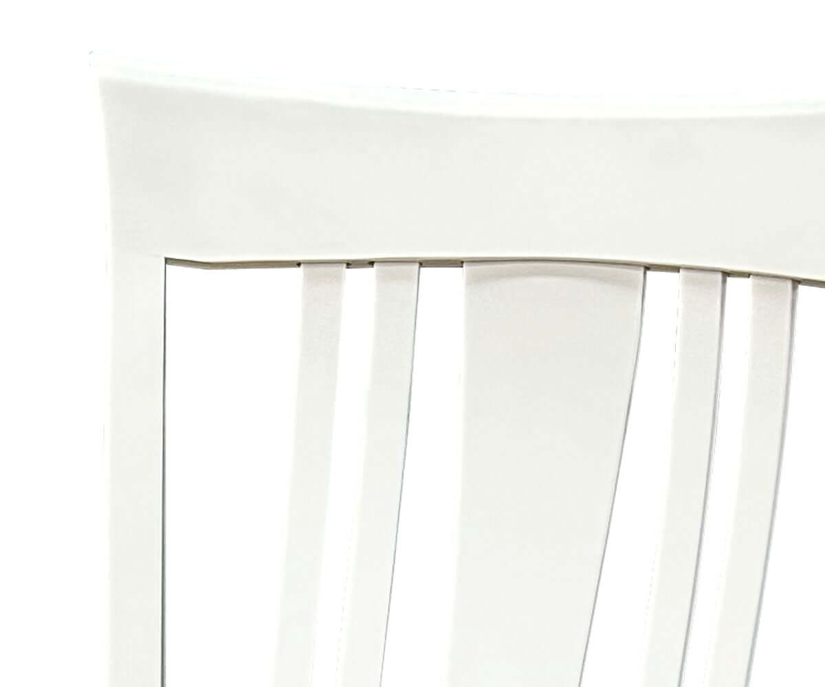 Close-up of the elegant curved back of the modern farmhouse dining chair, showcasing Amish craftsmanship.