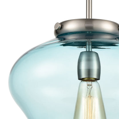 Close-Up of Light Blue Glass Shade on Modern Amore Pendant Light.