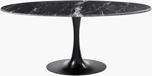 Front view of the Anatalia modern marble dining table with the pedestal base.