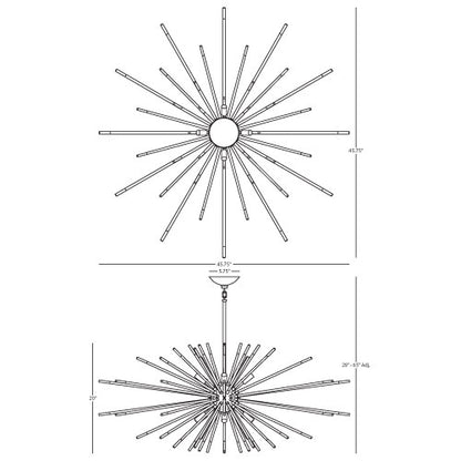 Diagram showing dimensions and adjustable drop length of the Andromeda Chandelier.