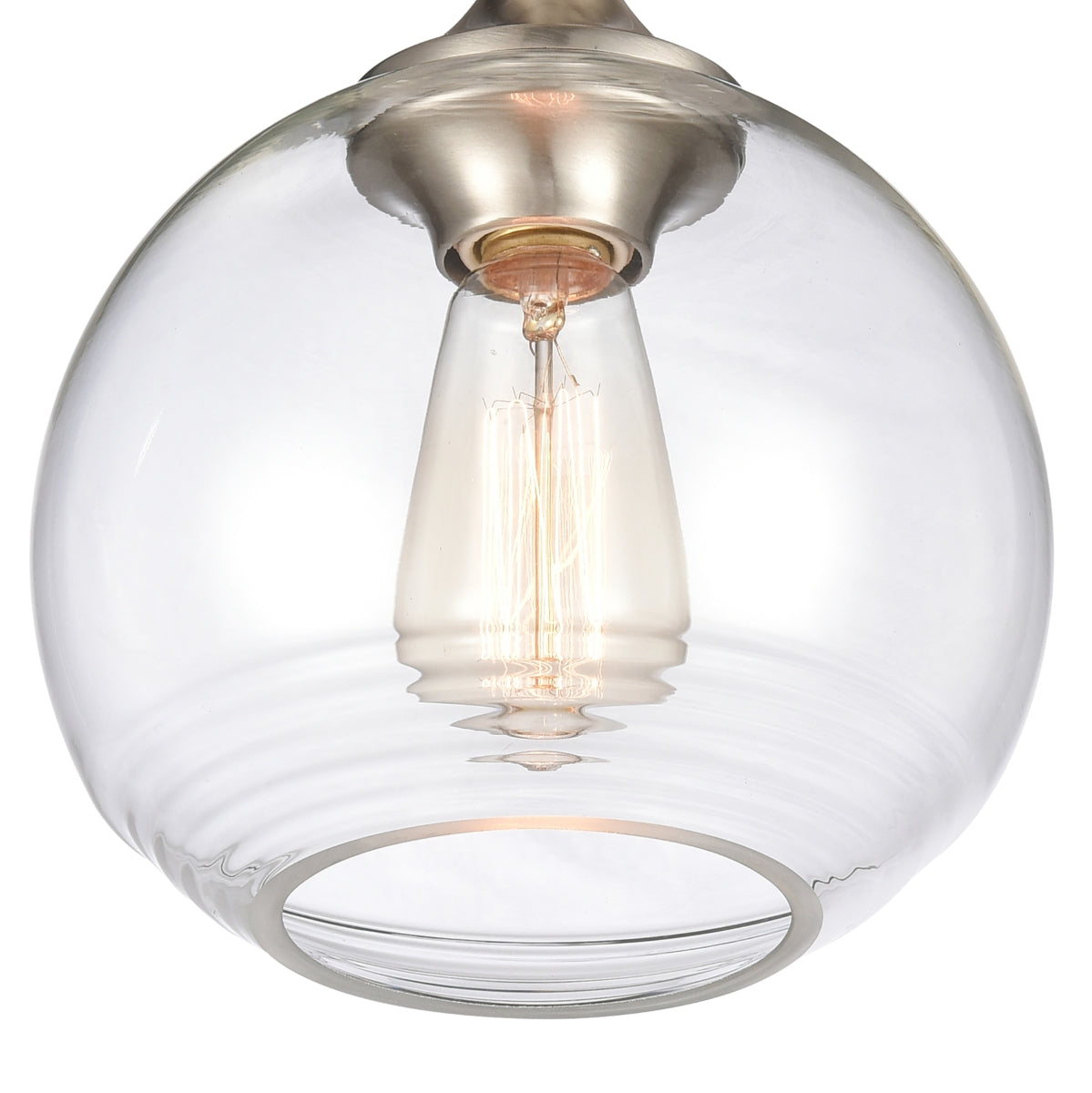 Angie 8” semi flush mount light with satin nickel finish and handblown round glass shade.