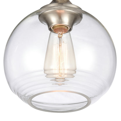 Angie 8” semi flush mount light with satin nickel finish and handblown round glass shade.