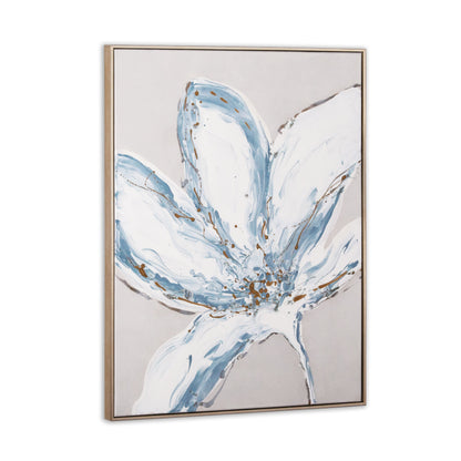 Angled view of the Whispers of a Lily painting, emphasizing the depth and texture of the hand-painted canvas.