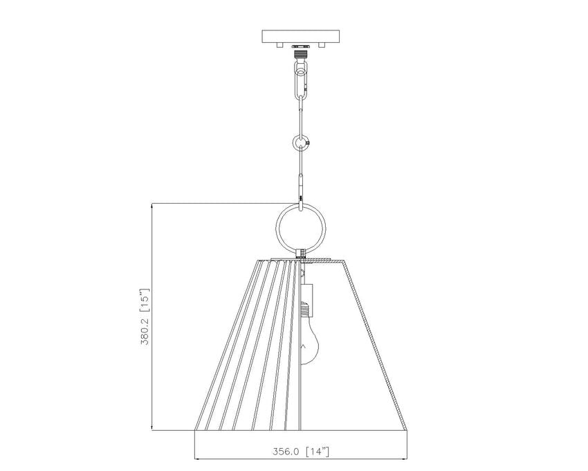 technical diagram for modern conical pendant light dimensions.