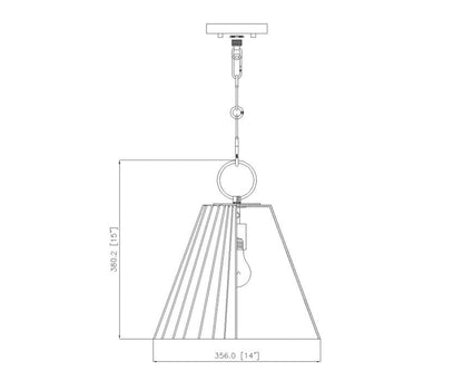 technical diagram for modern conical pendant light dimensions.