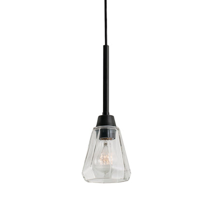 Arctic 5” Pendant Light with acid dipped black finish and faceted clear glass shade.