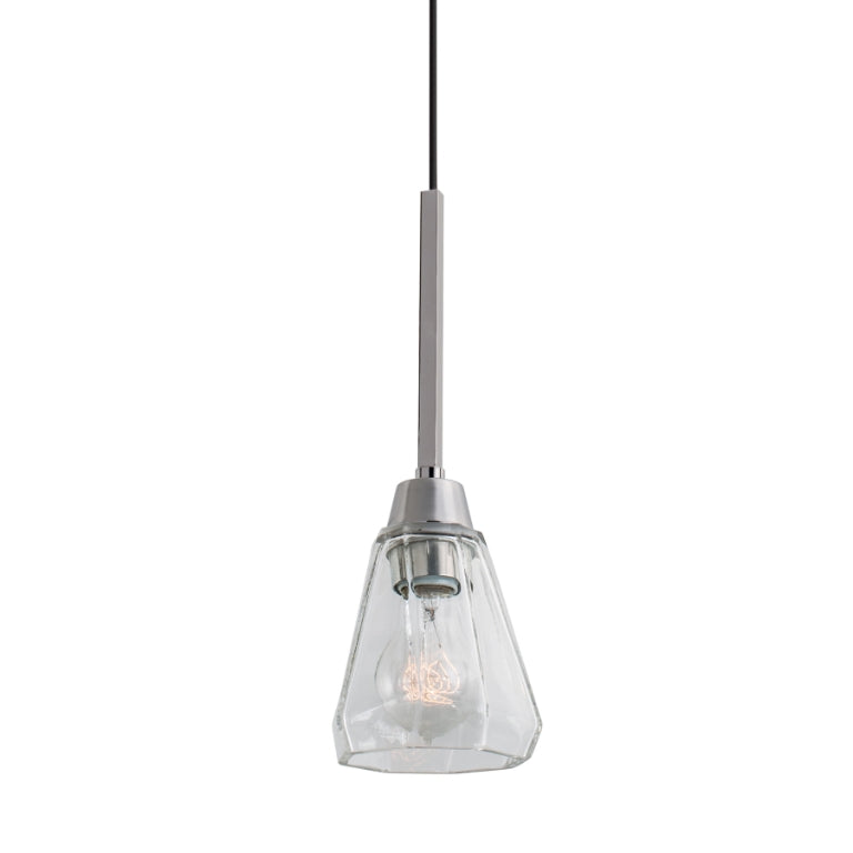 Arctic 5” Pendant Light with polished nickel finish and faceted clear glass shade, modern design.