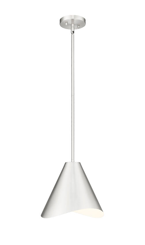Brushed nickel modern single light pendant with white inner shade