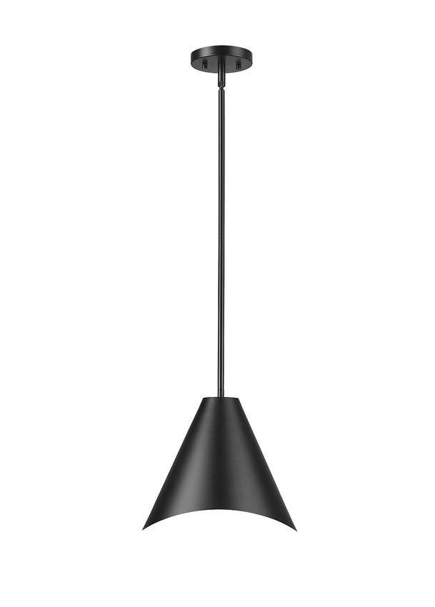 matte black modern single light pendant front view.