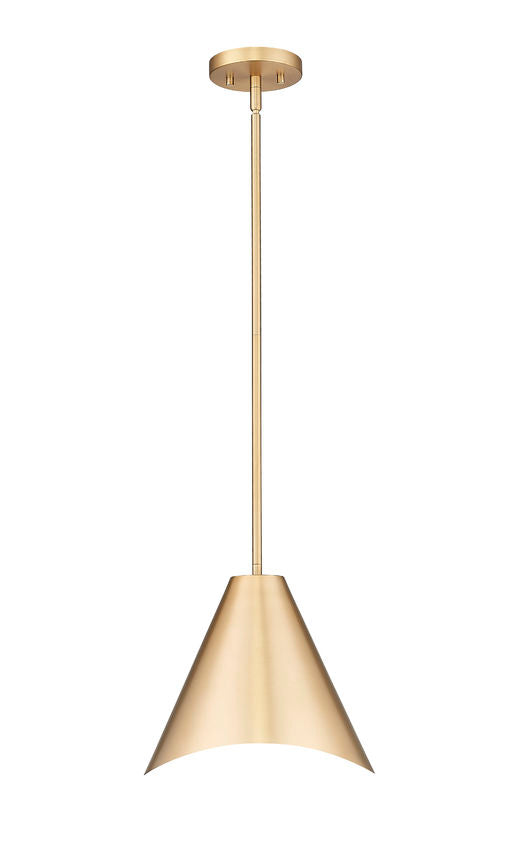 modern gold single light pendant with conical shade by Z-Lite. 