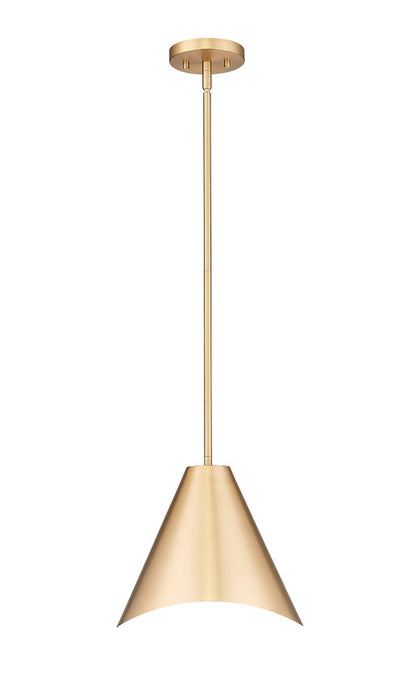 modern gold single light pendant with conical shade by Z-Lite. 