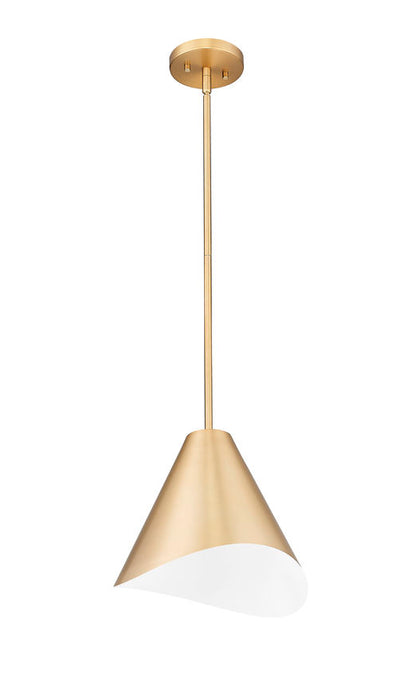 modern gold single light pendant with conical shade by Z-Lite.