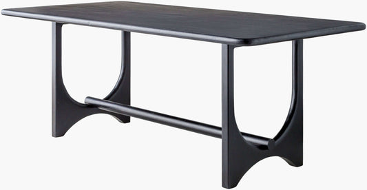 Full view of the Surya Arland Black Dining Table illustrating its sophisticated design and black finish.