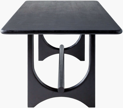 Side profile of the Surya Arland Black Dining Table highlighting its sturdy base and minimalist design.