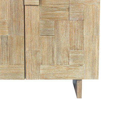  Close-up of Atlantis Solid Wood Sideboard base showing intricate wood texture and sturdy leg construction.