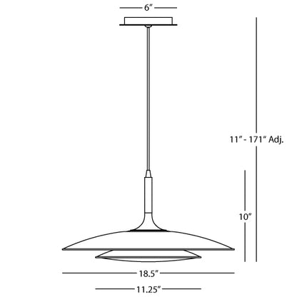 Technical drawing of Axiom Pendant Light dimensions and suspension details.