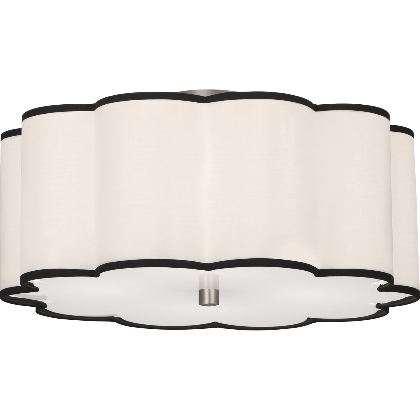 Axis flushmount in ascot white fabric with a sleek, elegant scalloped design.