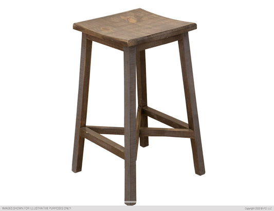 Loft Brown Wooden Bar Stool with hand-painted gray and brown finish - transitional bar stool.