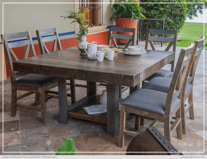 Full view of the Loft Brown 54" Square Dining Table with four chairs in a dining room setting.